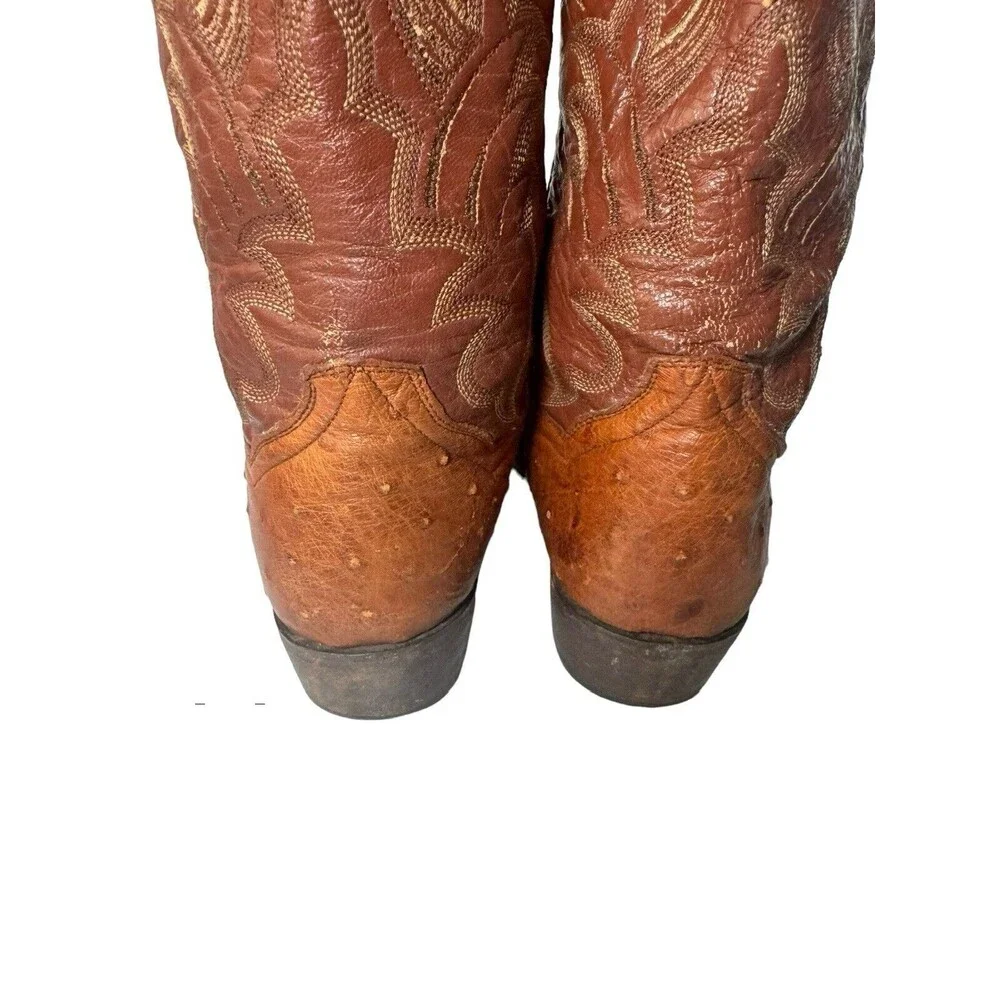 Dan Post Two Tone Brown Ostrich Leather Cowboy Boots Men 9.5 D